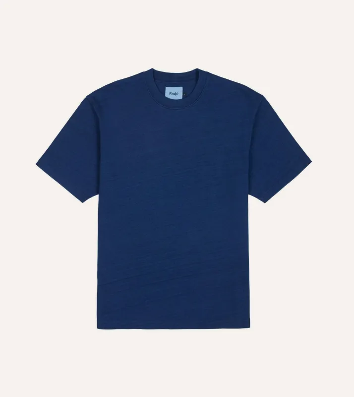 Indigo Dyed Cotton Crew Neck Hiking T-Shirt made by Drake's London