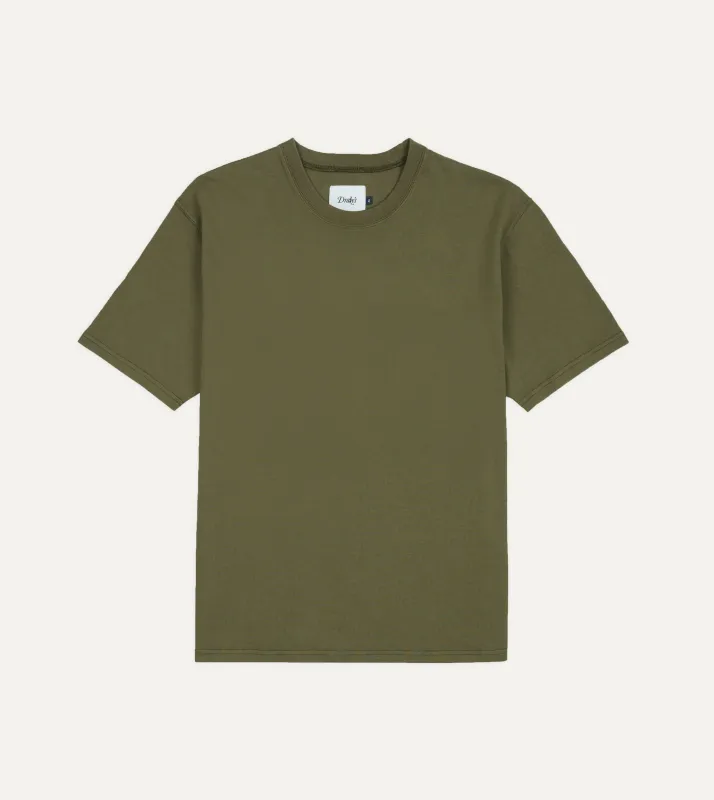 Olive Cotton Crew Neck Hiking T-Shirt made by Drake's London