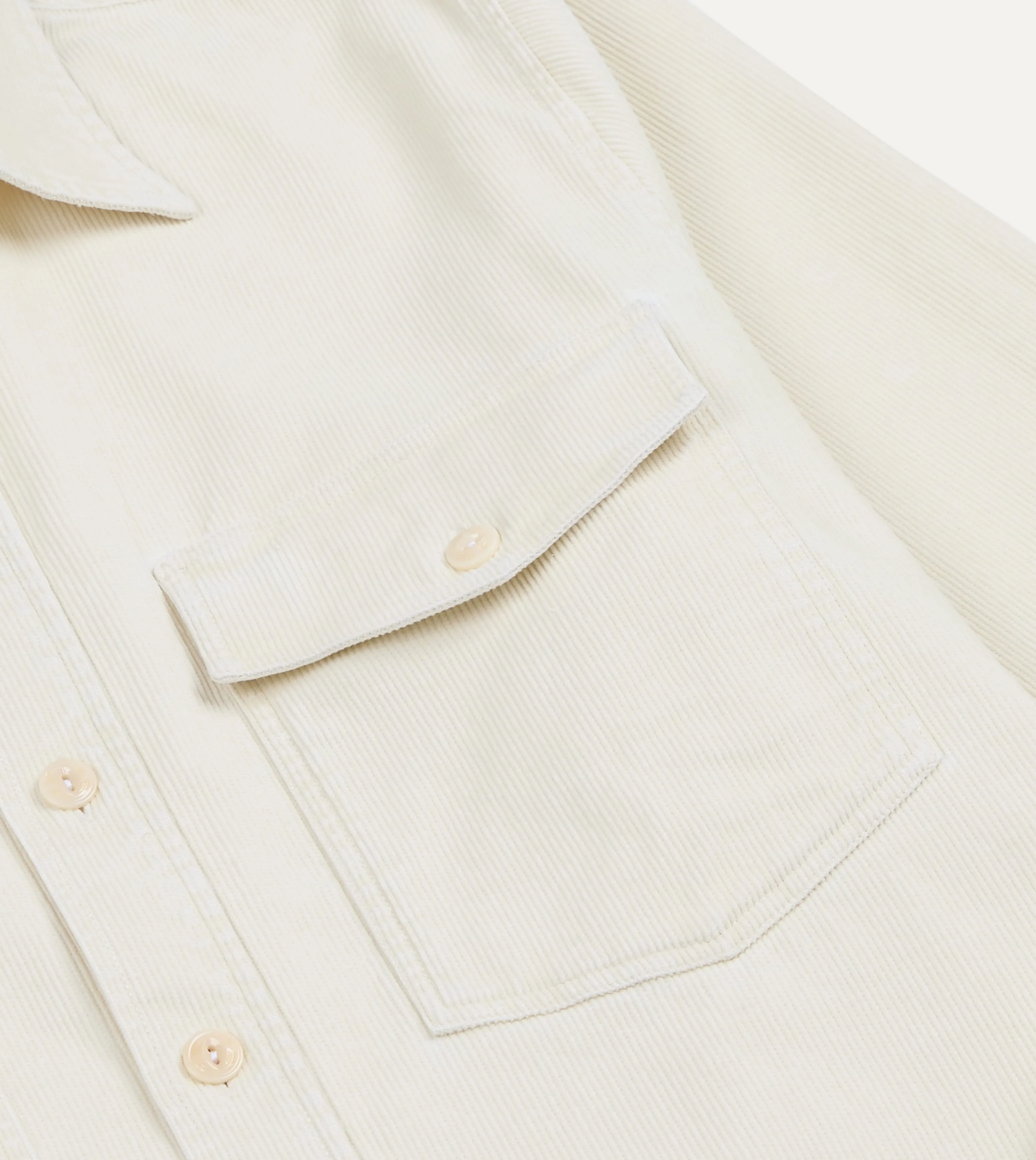 Ecru Corduroy Two-Pocket Long Point Collar Work Shirt sold by Drake's London product image thumbnail 5