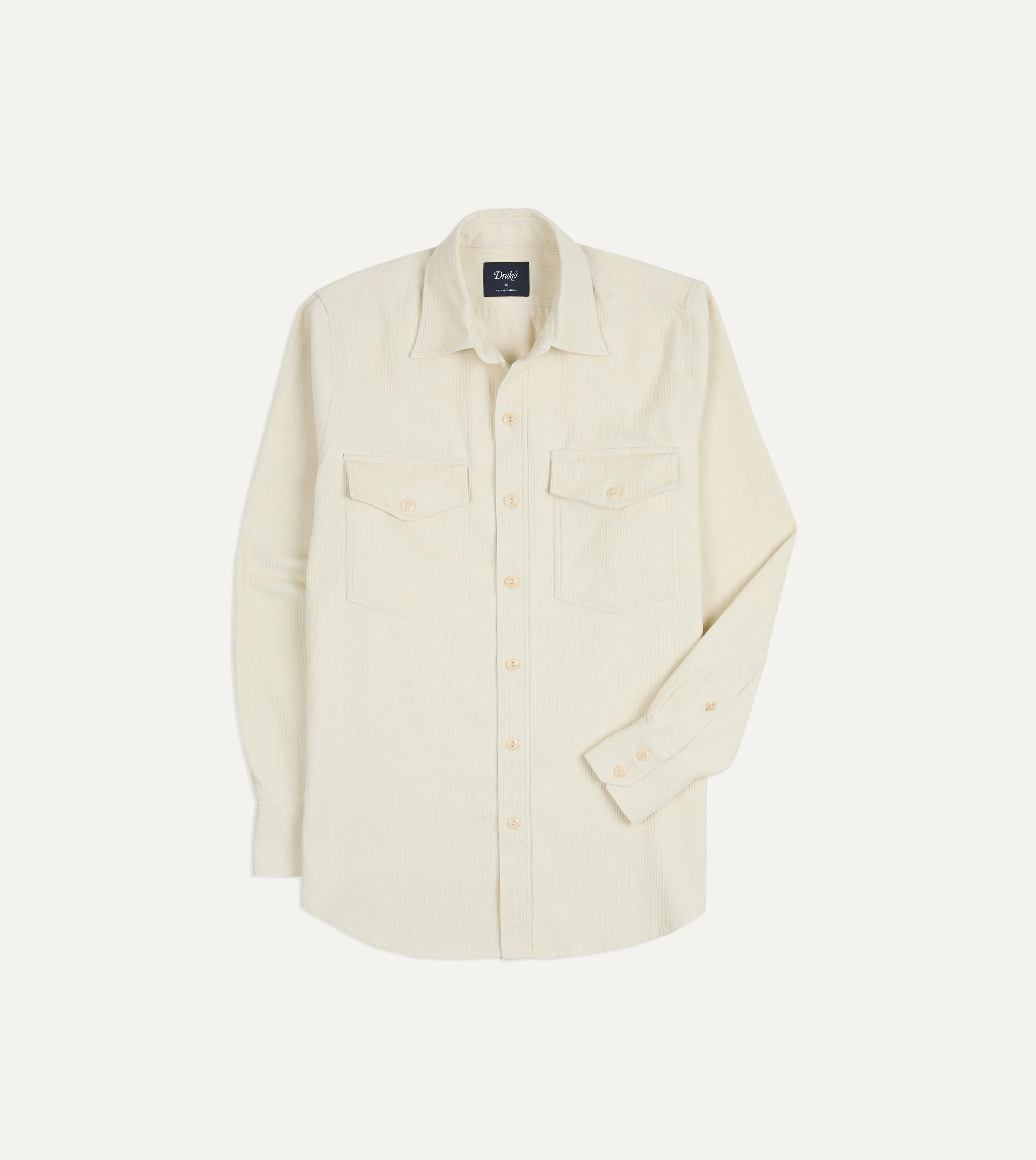 Ecru Corduroy Two-Pocket Long Point Collar Work Shirt sold by Drake's London product image thumbnail 2