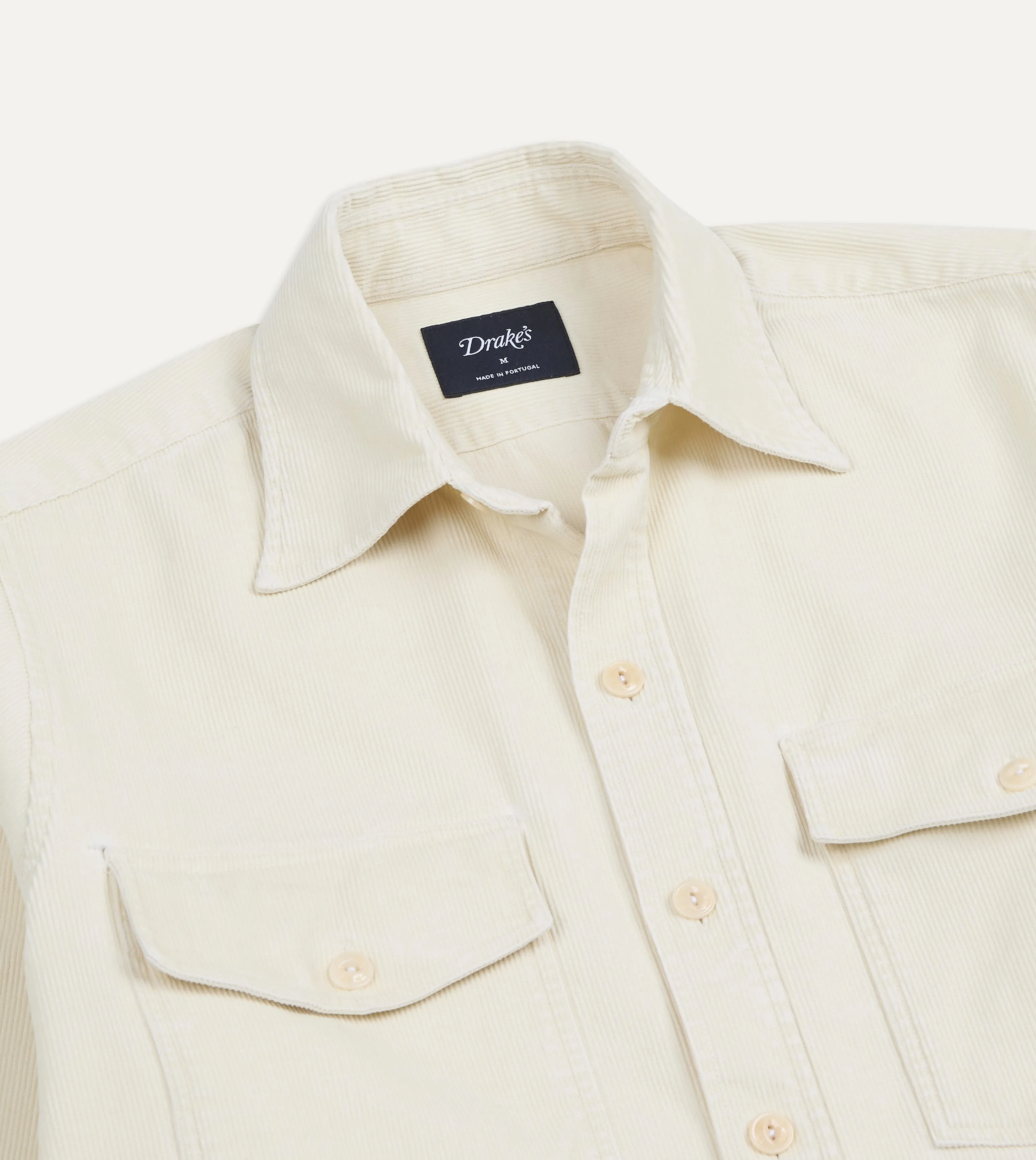 Ecru Corduroy Two-Pocket Long Point Collar Work Shirt sold by Drake's London product image thumbnail 4