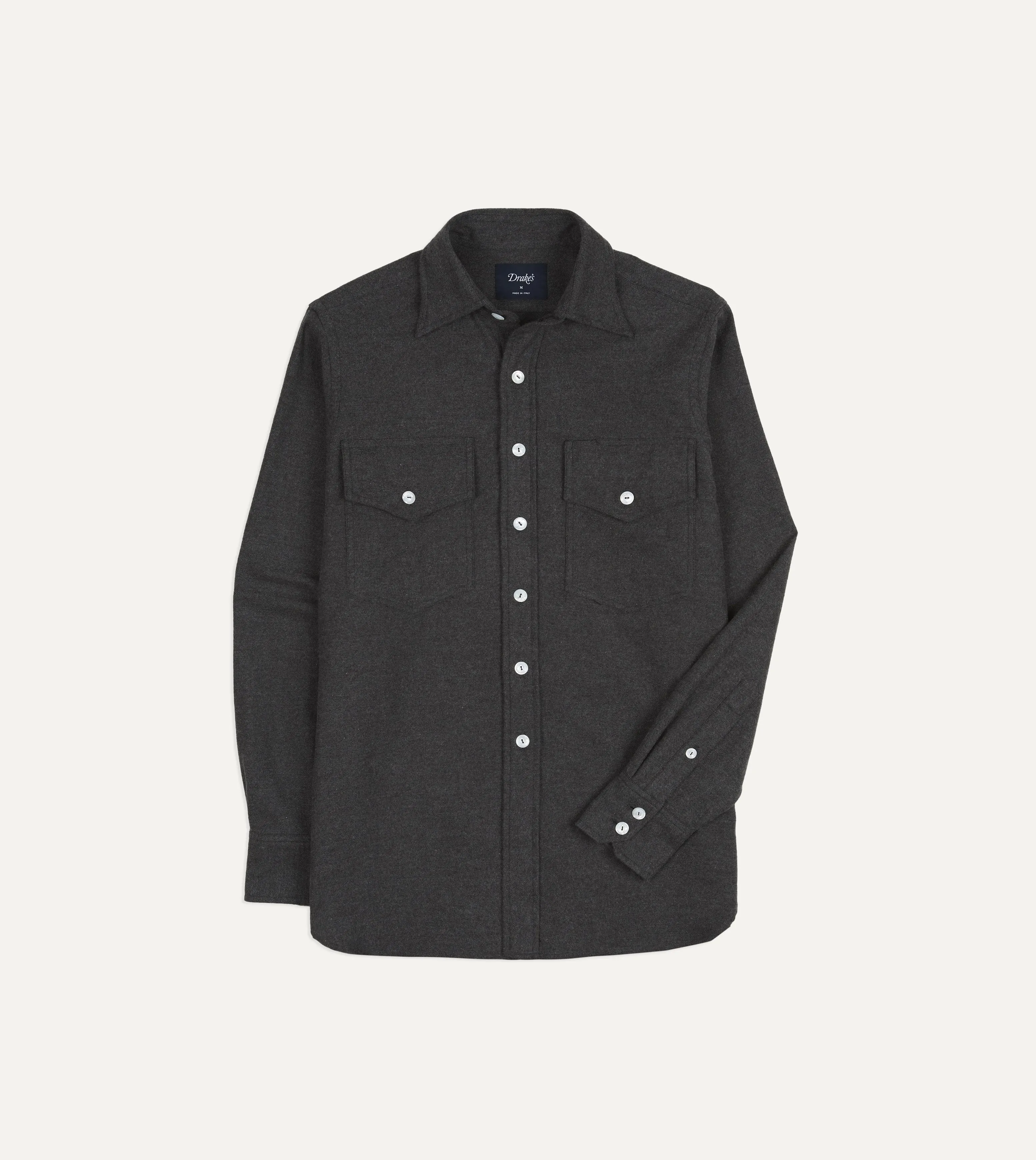 Grey Cotton Two-Pocket Long Point Collar Work Shirt sold by Drake's London product image thumbnail 3