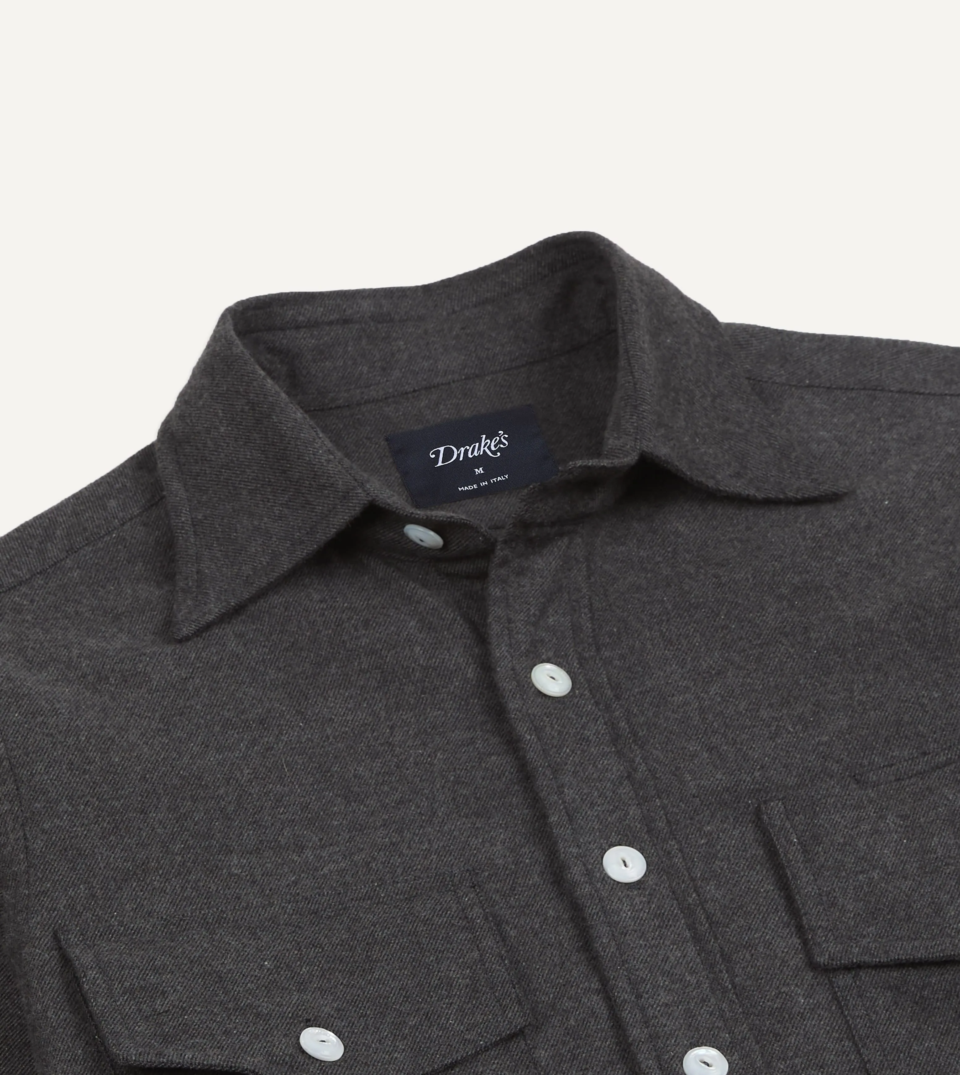 Grey Cotton Two-Pocket Long Point Collar Work Shirt sold by Drake's London product image thumbnail 4