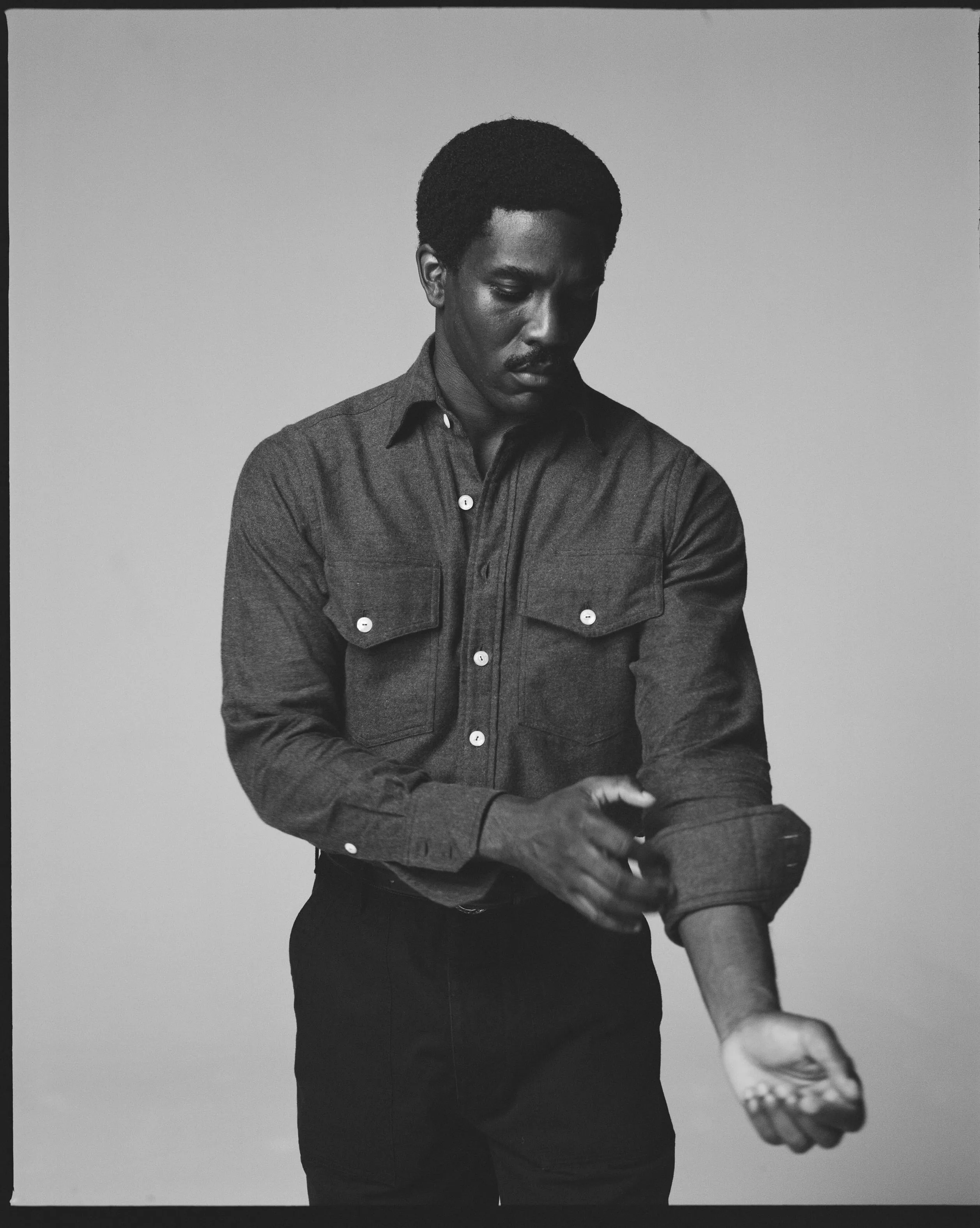 Grey Cotton Two-Pocket Long Point Collar Work Shirt sold by Drake's London product image thumbnail 2