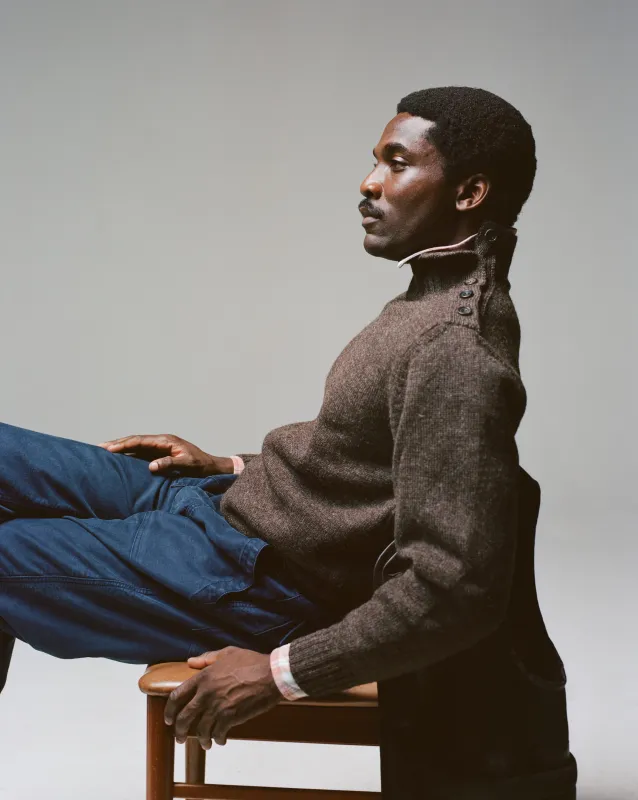 Grey Wool Fisherman's Roll Neck made by Drake's London