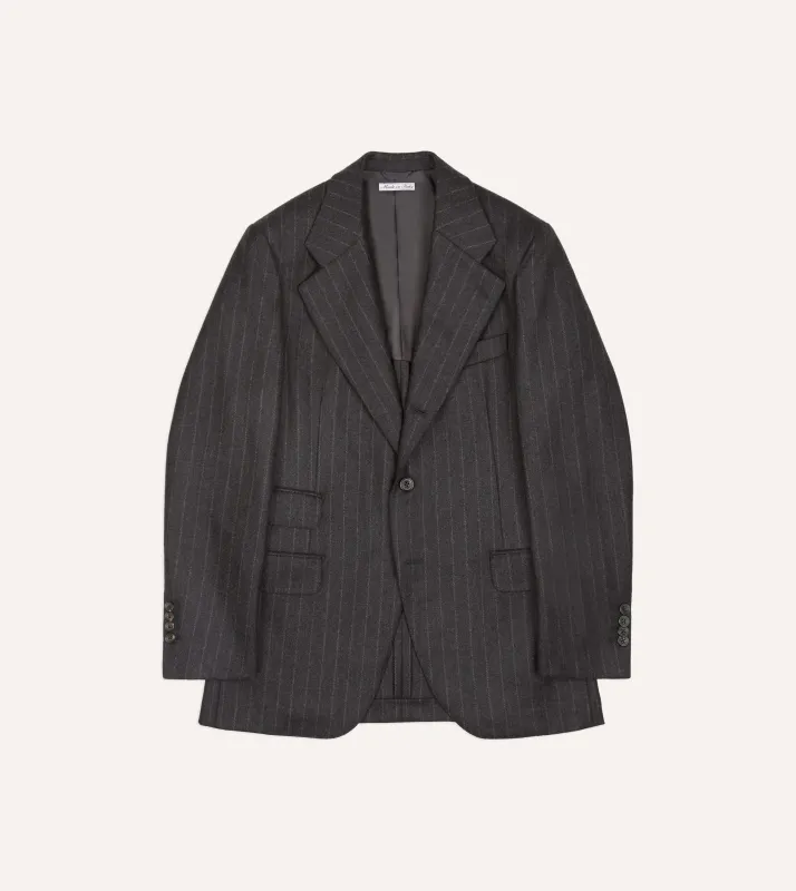 Charcoal Pinstripe Wool Flannel Tailored Jacket made by Drake's London