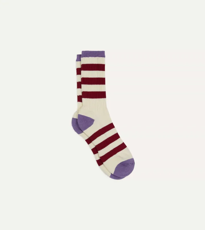 Red and Purple Striped Cotton Sport Socks made by Drake's London
