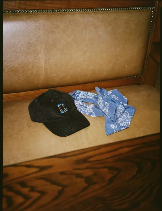 Brown 'D' Emblem Cotton Corduroy Baseball Cap made by Drake's London