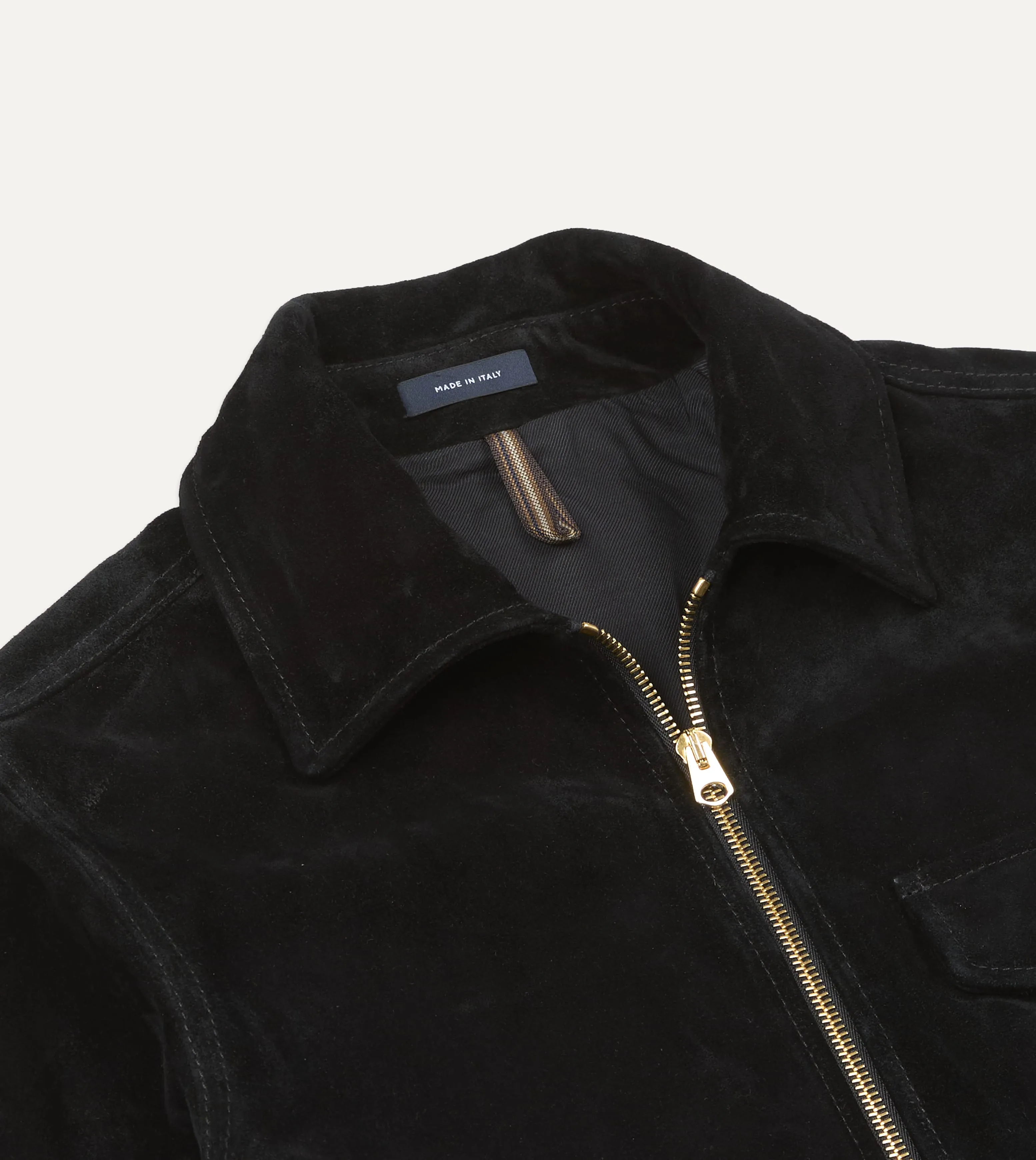 Black Heavyweight Suede A-2 Bomber Jacket sold by Drake's London product image thumbnail 4