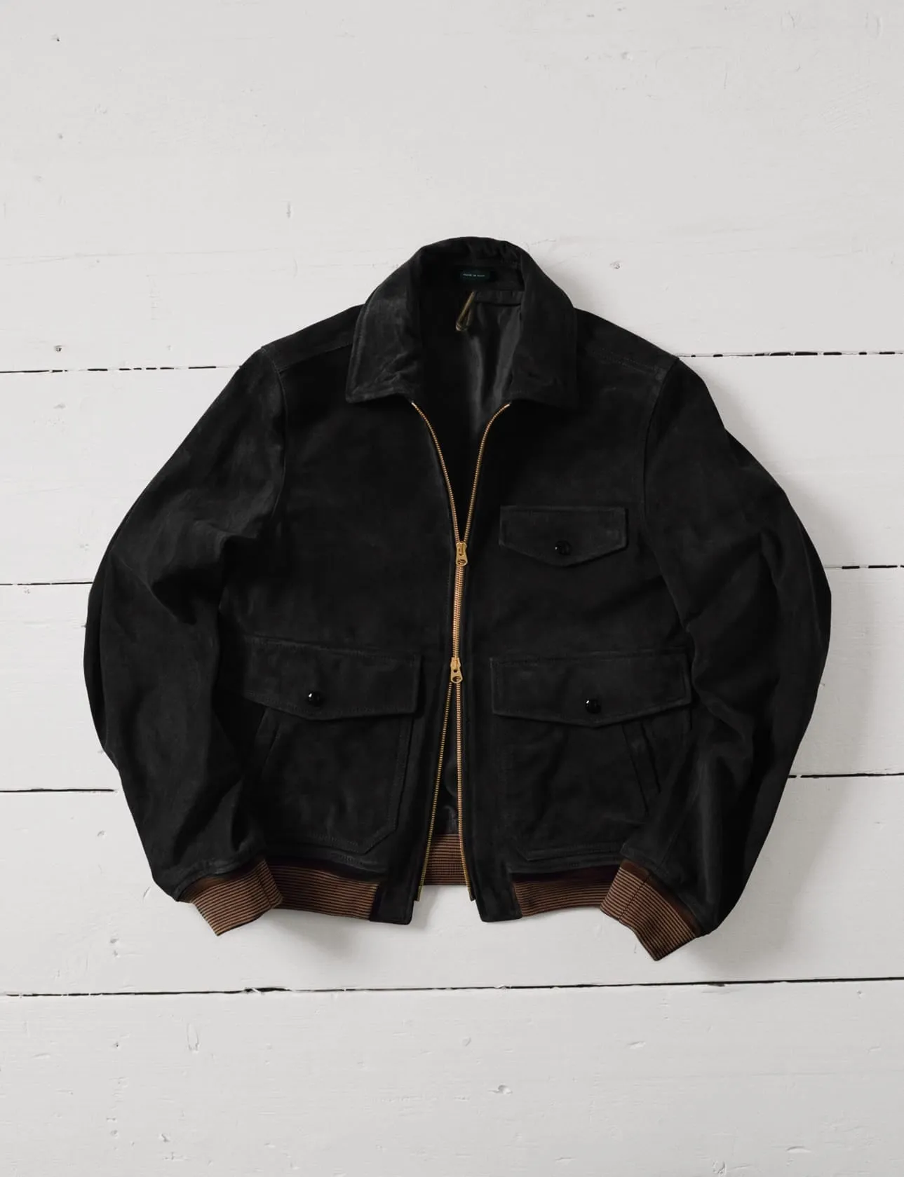 Black Heavyweight Suede A-2 Bomber Jacket sold by Drake's London