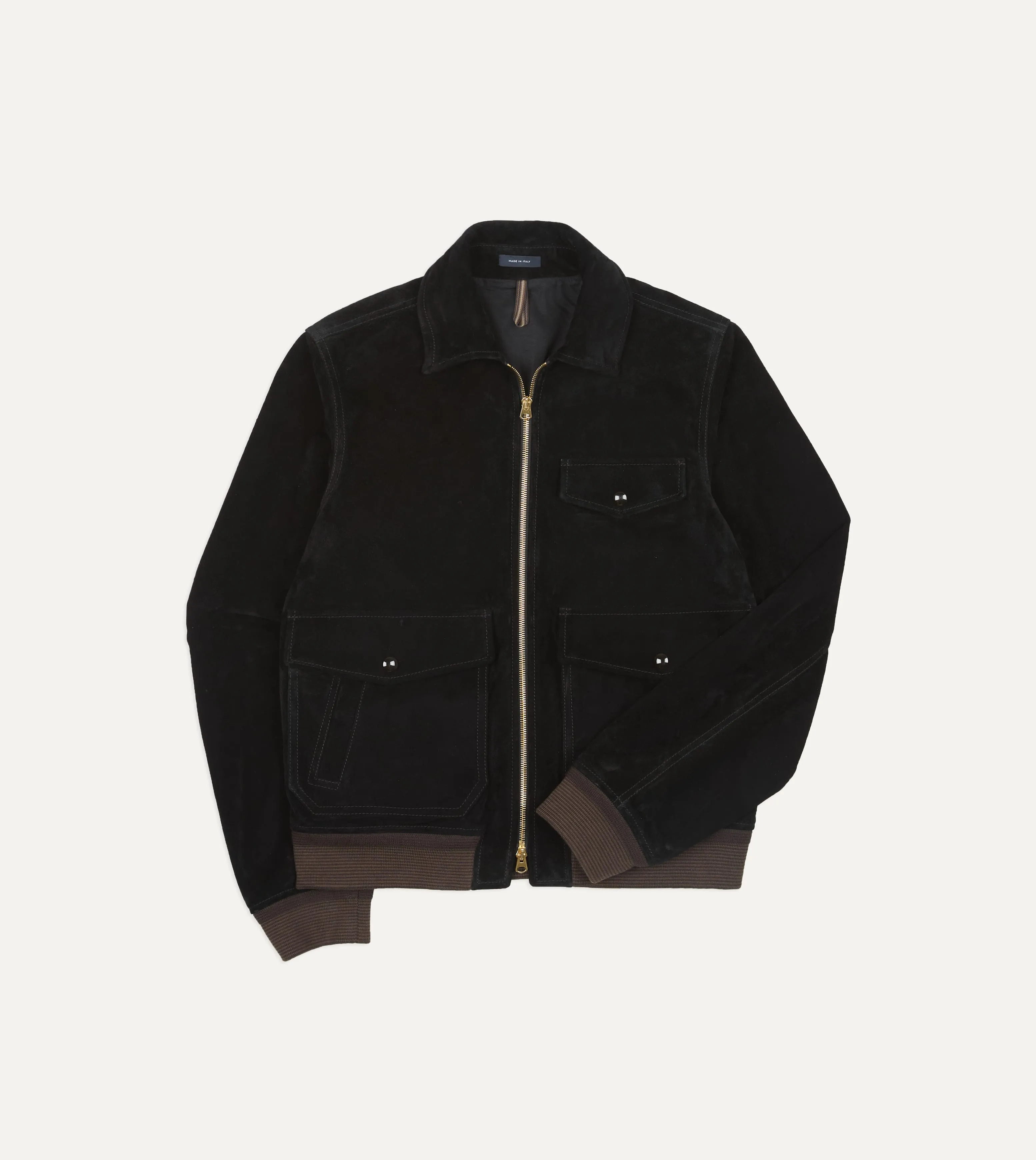 Black Heavyweight Suede A-2 Bomber Jacket sold by Drake's London product image thumbnail 2