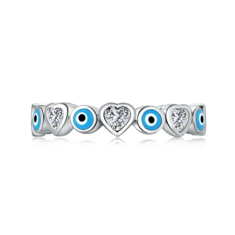 Sterling Silver Blue Heart Evil Eye Ring sold by Luxe Emporium