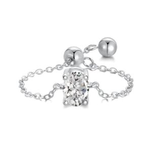 Sterling Silver Adjustable Chain Solitare Ring sold by Luxe Emporium