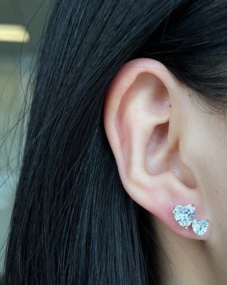 Sterling Silver Double Heart Earrings sold by Luxe Emporium product image thumbnail 2