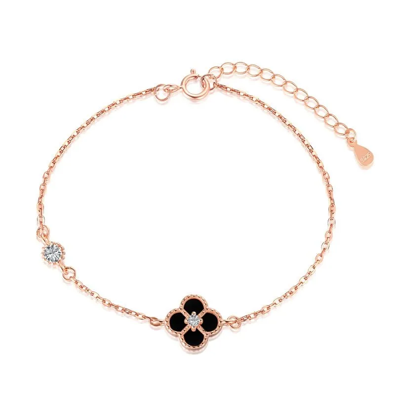 Rose Gold Black Clover Bracelet sold by Luxe Emporium