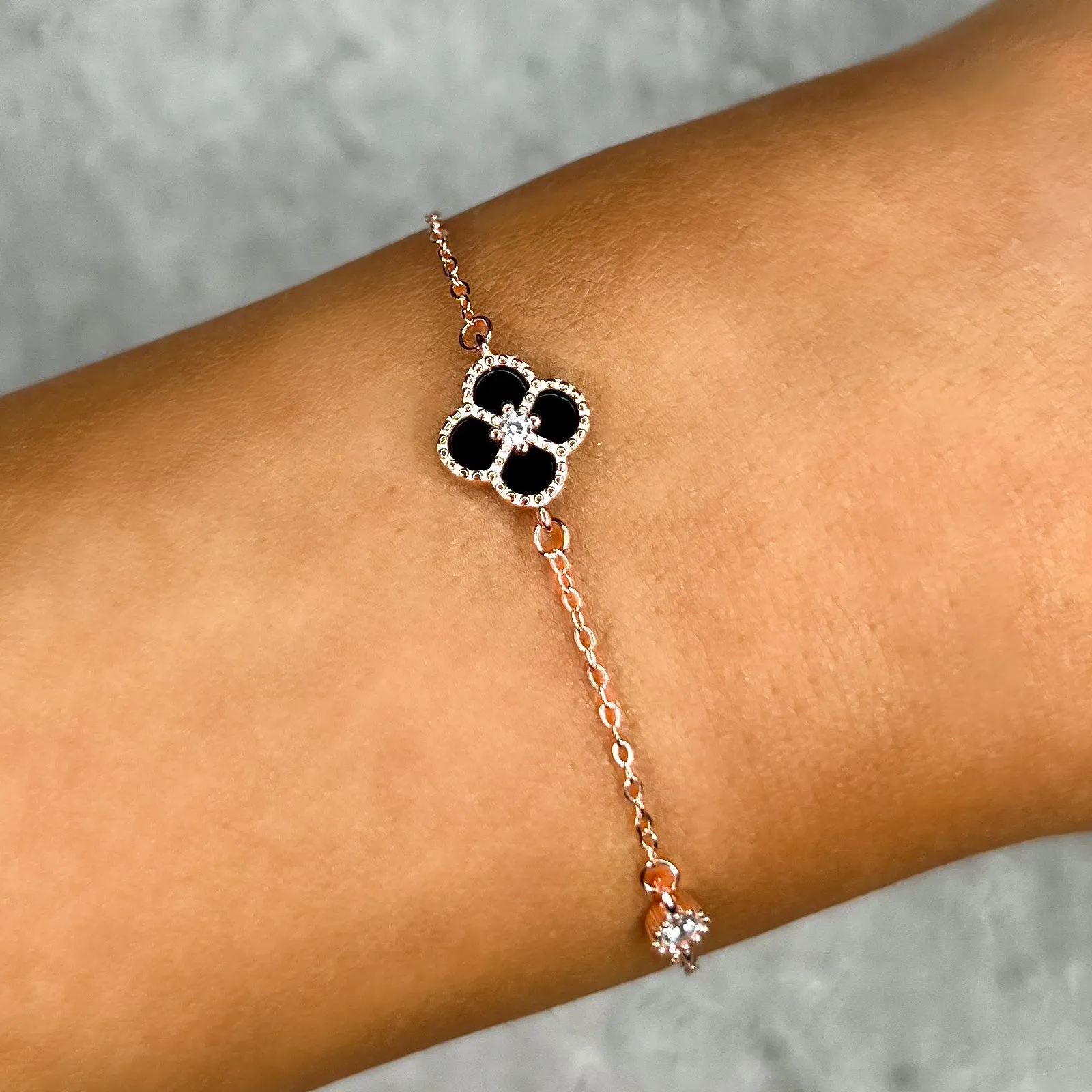 Rose Gold Black Clover Bracelet sold by Luxe Emporium product image thumbnail 3