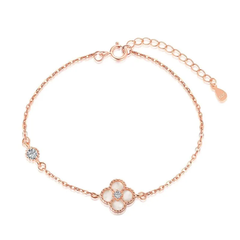 Rose Gold White Clover Bracelet sold by Luxe Emporium