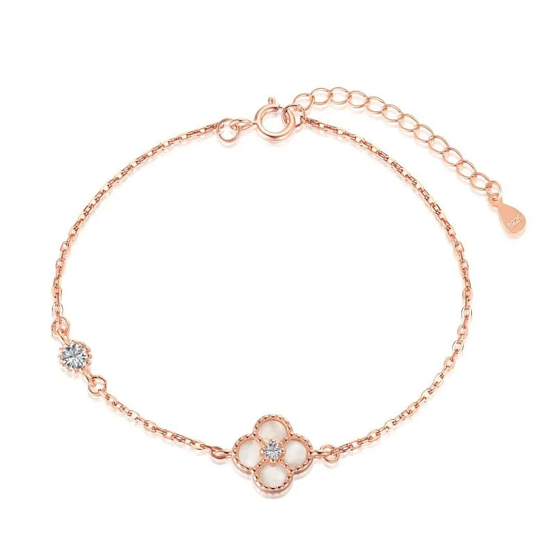 Rose Gold White Clover Bracelet sold by Luxe Emporium