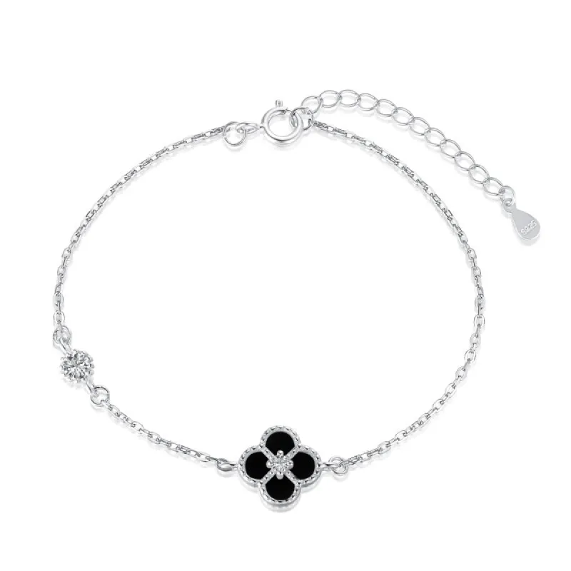 Sterling Silver Black Clover Bracelet sold by Luxe Emporium
