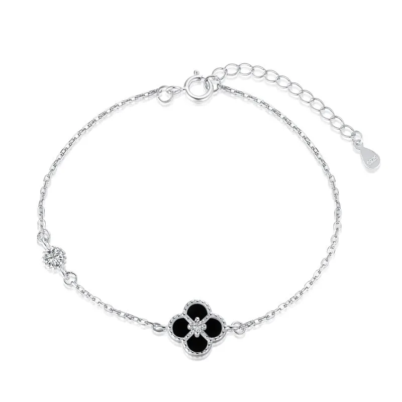 Sterling Silver Black Clover Bracelet sold by Luxe Emporium