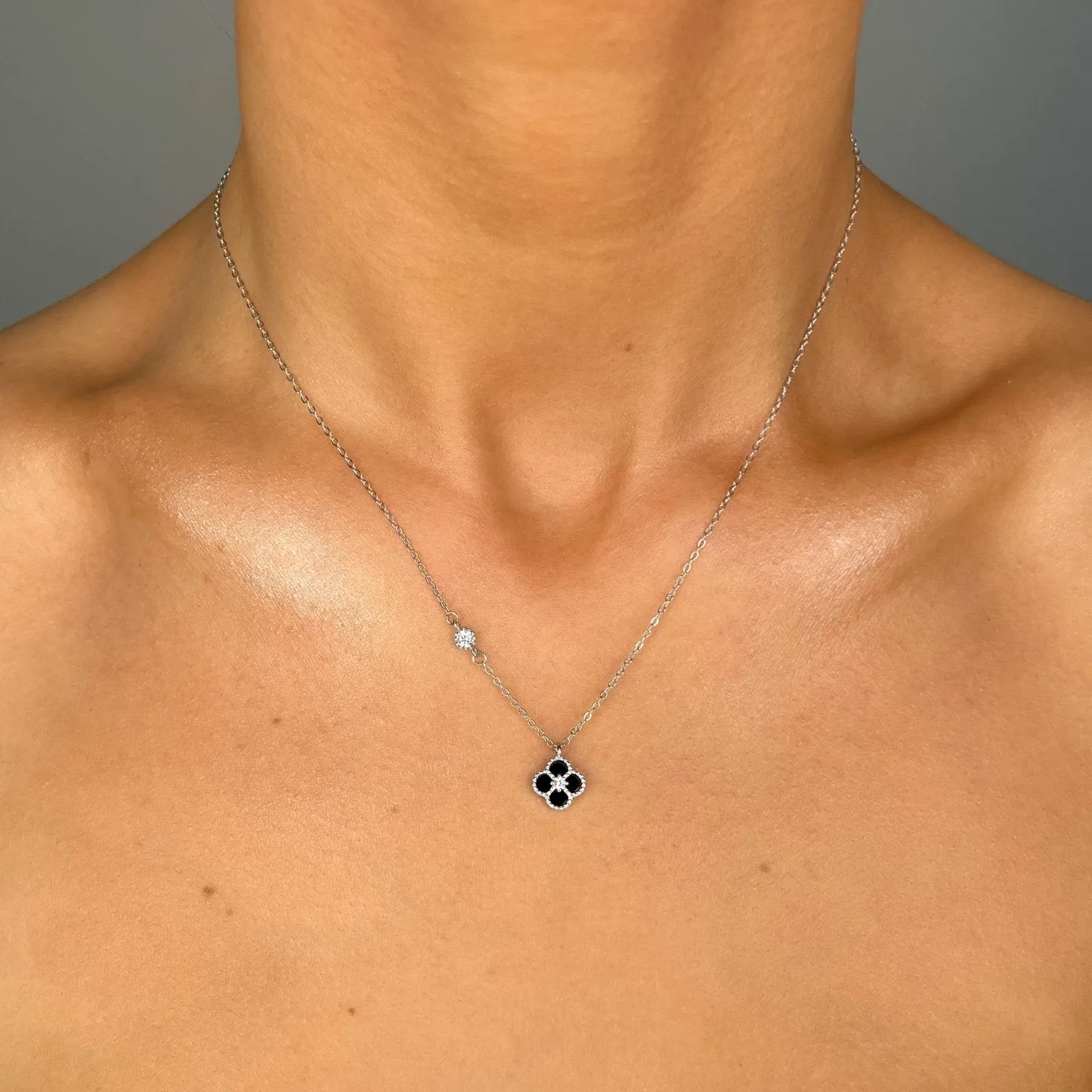 Sterling Silver Black Clover Necklace sold by Luxe Emporium product image thumbnail 2