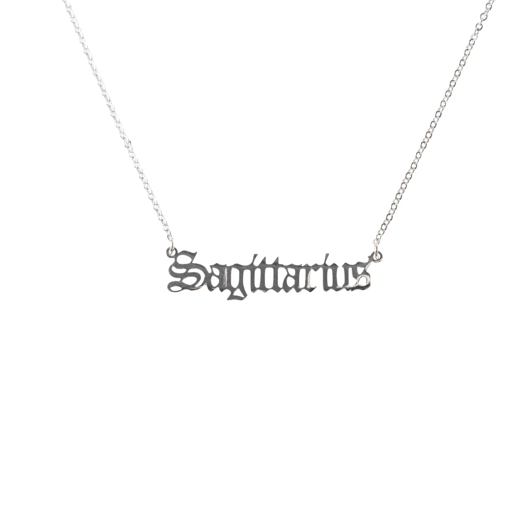 SILVER Old English Zodiac Necklace sold by Luxe Emporium