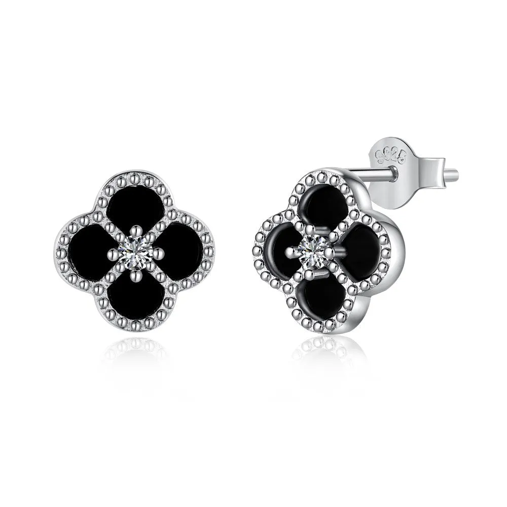 Sterling Silver Black Clover Earrings sold by Luxe Emporium