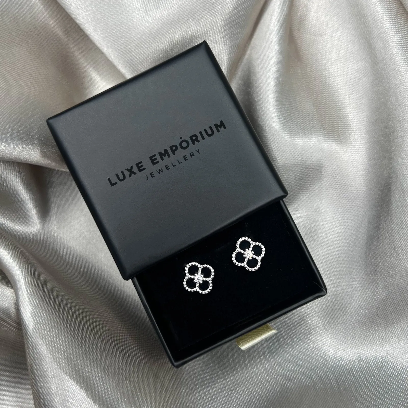 Sterling Silver Black Clover Earrings sold by Luxe Emporium product image thumbnail 2