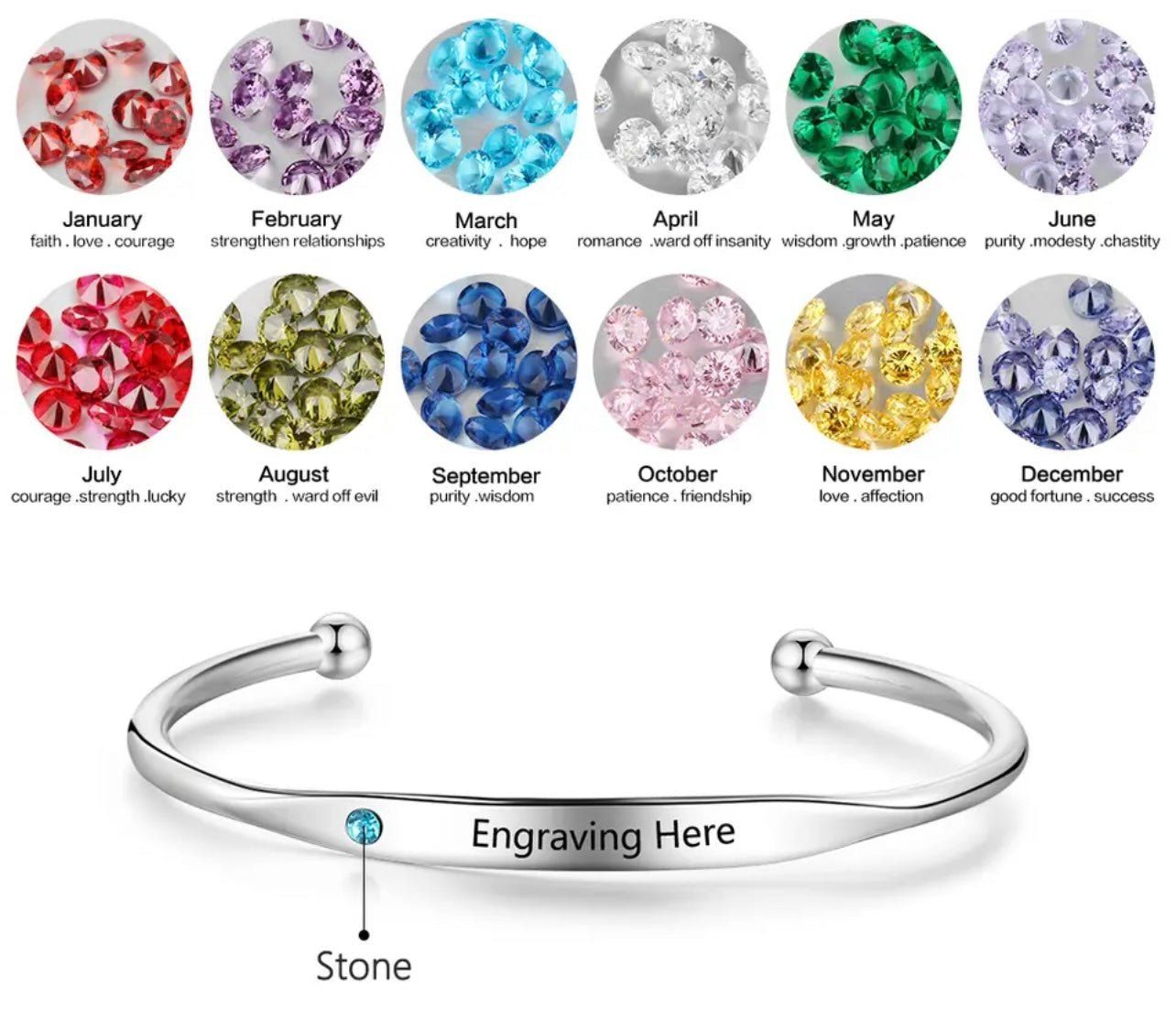 Personalised Birthstone Name Bangle sold by Luxe Emporium product image thumbnail 4