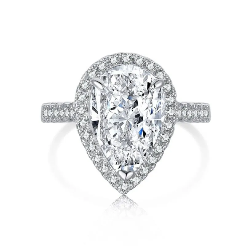 Sterling Silver Large Pear Halo Ring sold by Luxe Emporium