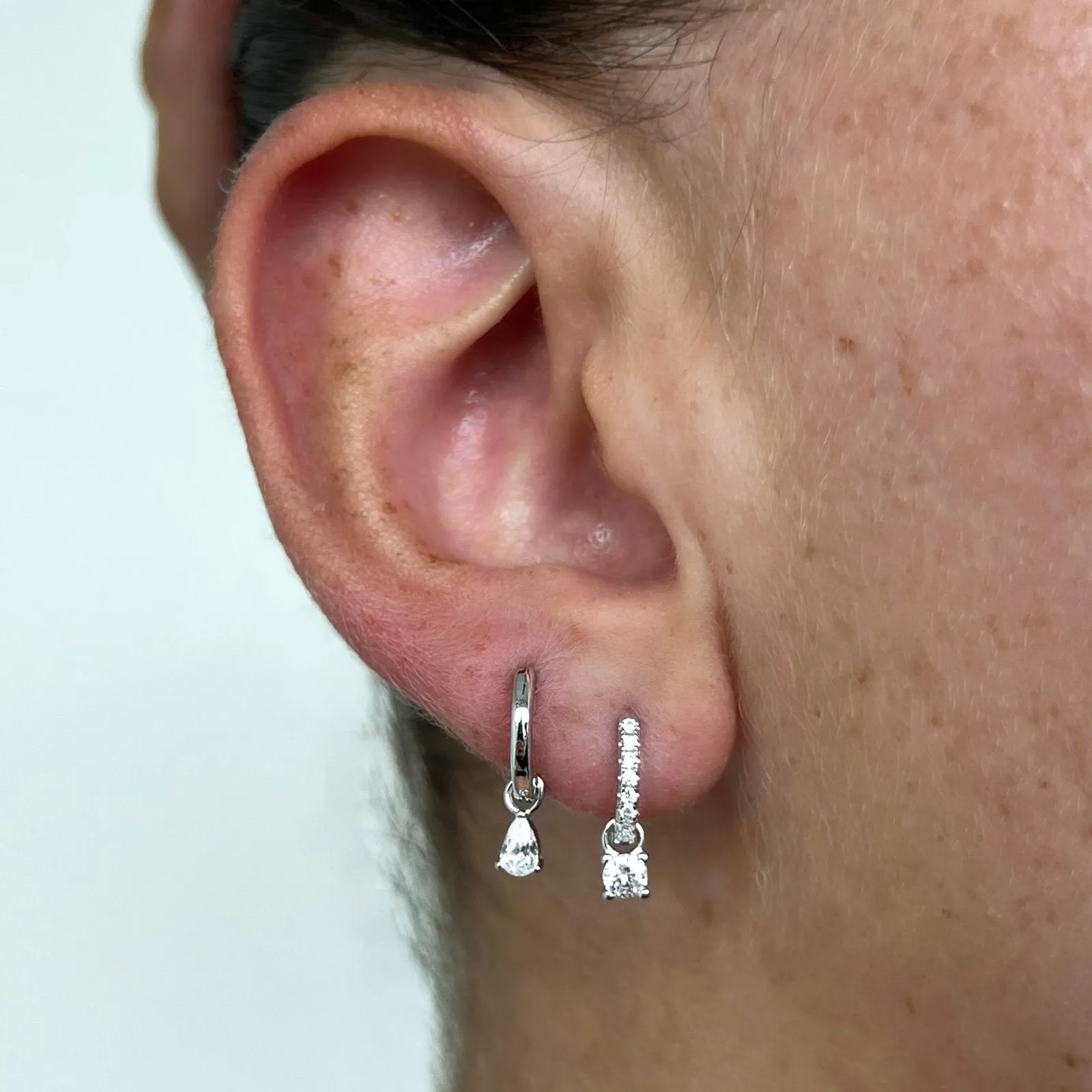 Sterling Silver Iced Huggie Hoop Earrings sold by Luxe Emporium product image thumbnail 2