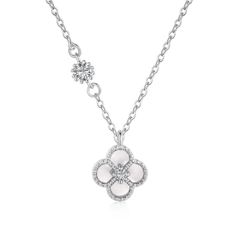 Sterling Silver White Clover Necklace sold by Luxe Emporium