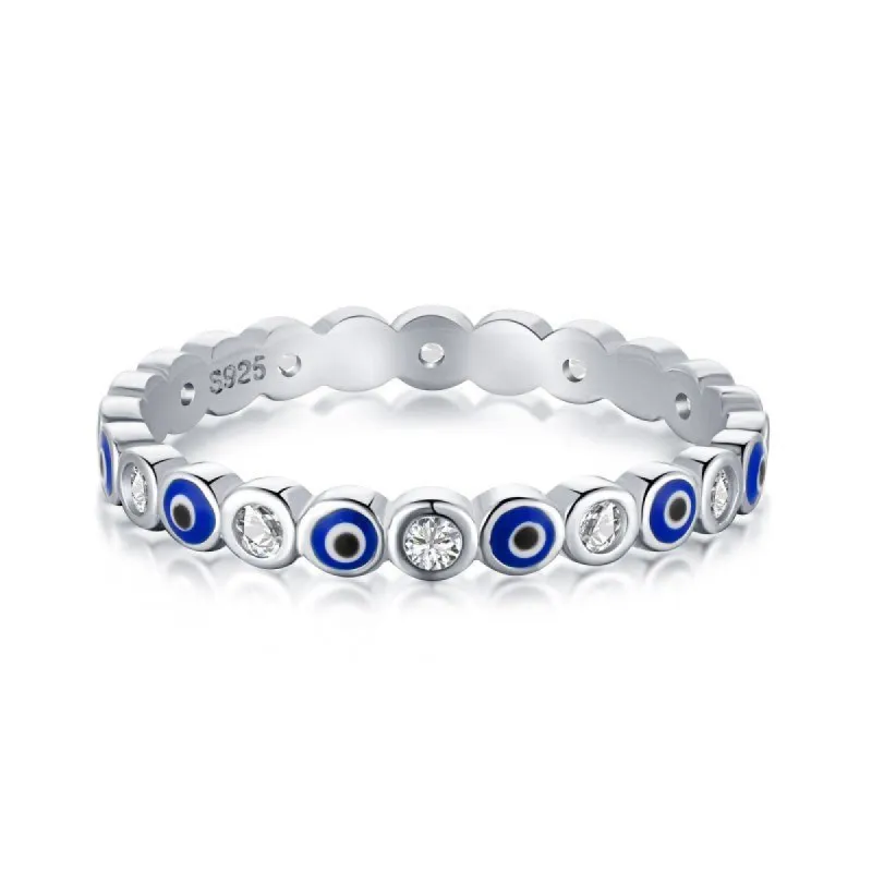 Sterling Silver Evil Eye Ring sold by Luxe Emporium