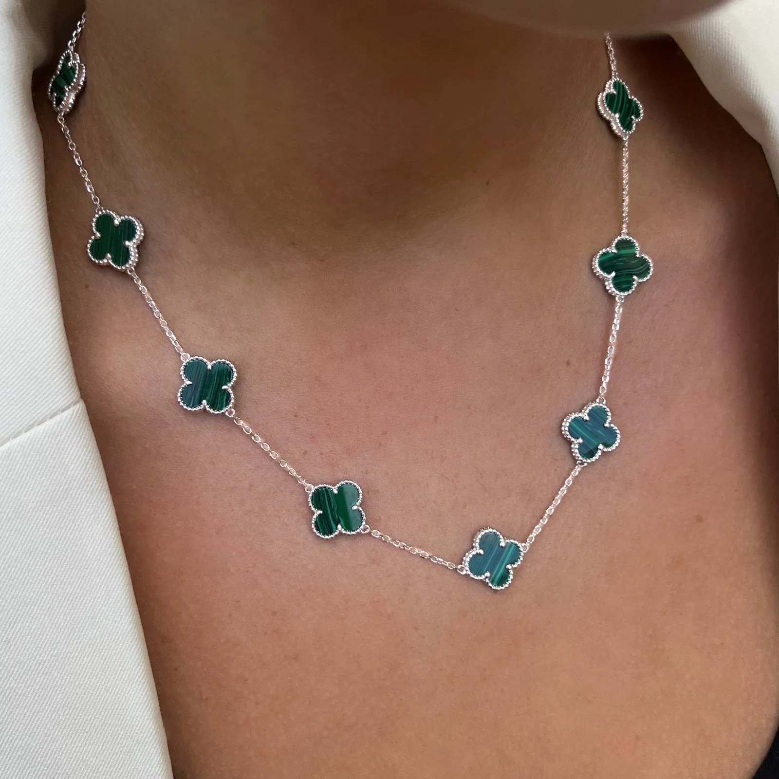Sterling Silver Emerald Iced Clover Necklace sold by Luxe Emporium product image thumbnail 2