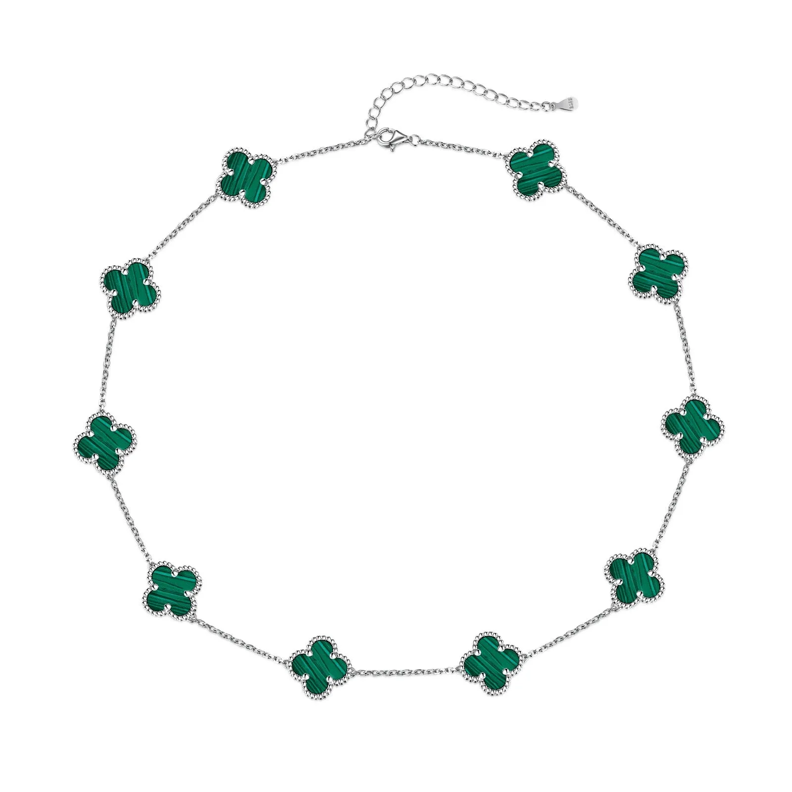 Sterling Silver Emerald Iced Clover Necklace sold by Luxe Emporium