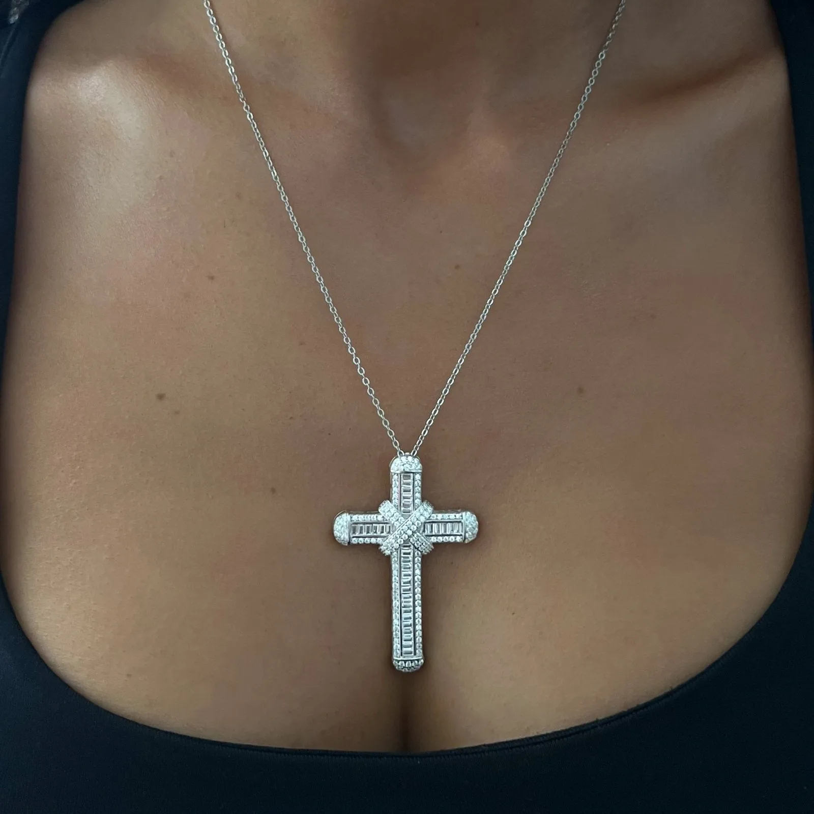 Sterling Silver Large Luxe Cross Pendant Necklace sold by Luxe Emporium product image thumbnail 2