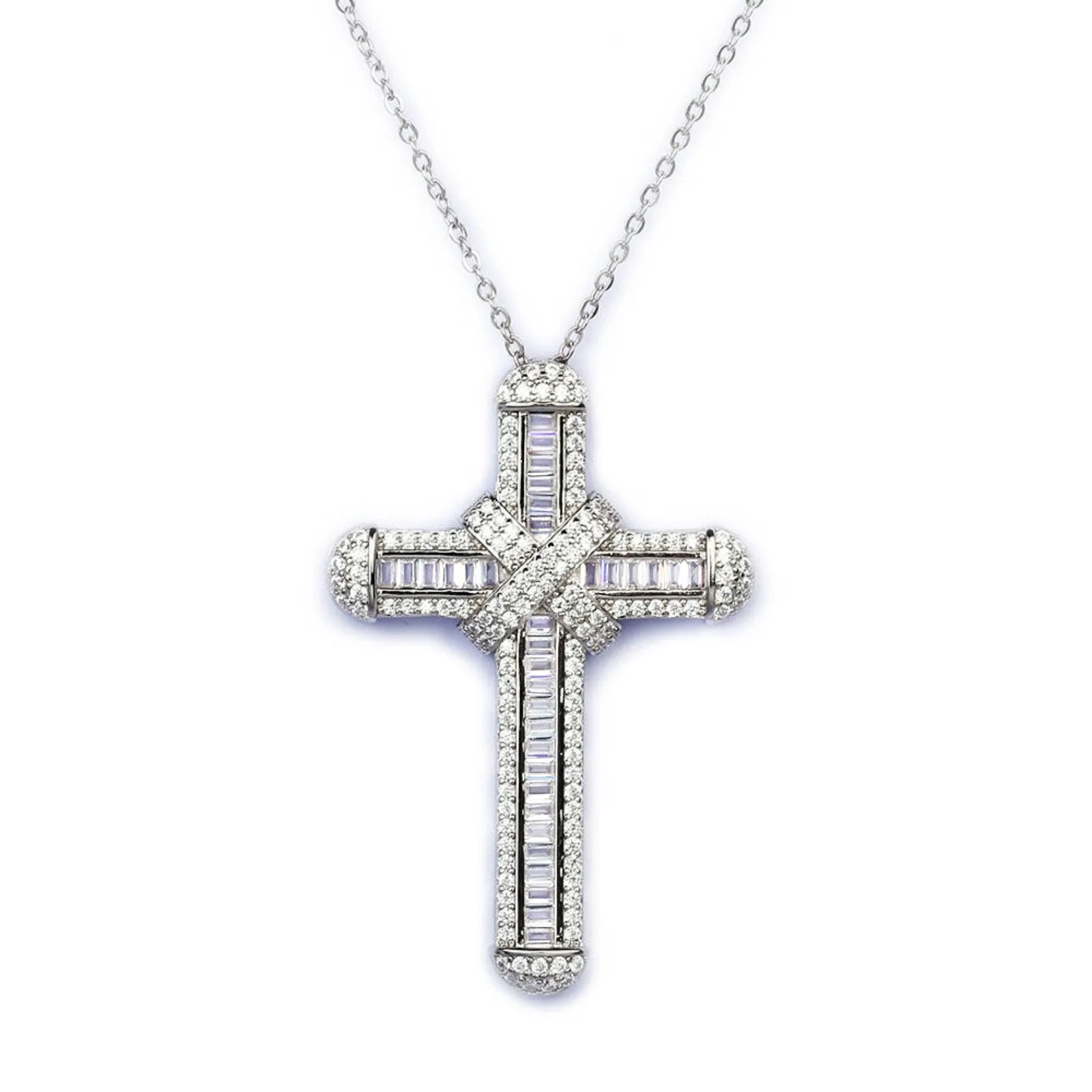 Sterling Silver Large Luxe Cross Pendant Necklace sold by Luxe Emporium