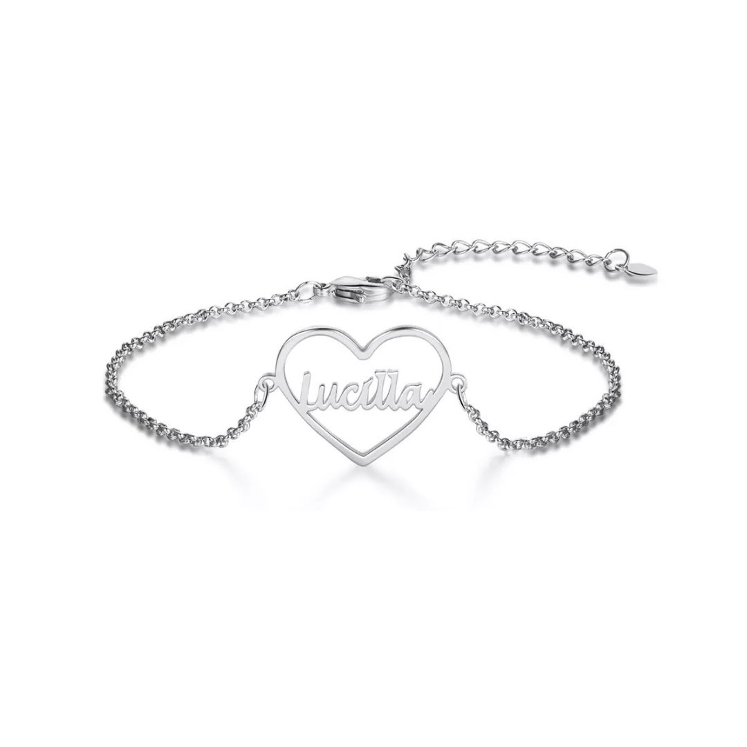 Sterling Silver Personalised Heart Name Bracelet sold by Luxe Emporium