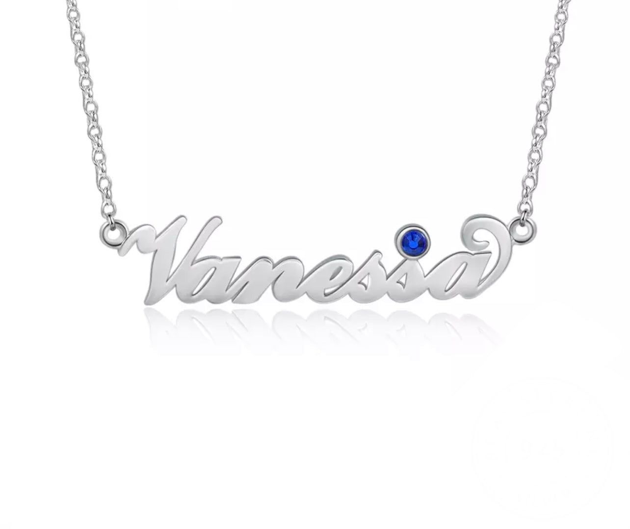 Sterling Silver Personalised Script Birthstone Name Necklace sold by Luxe Emporium