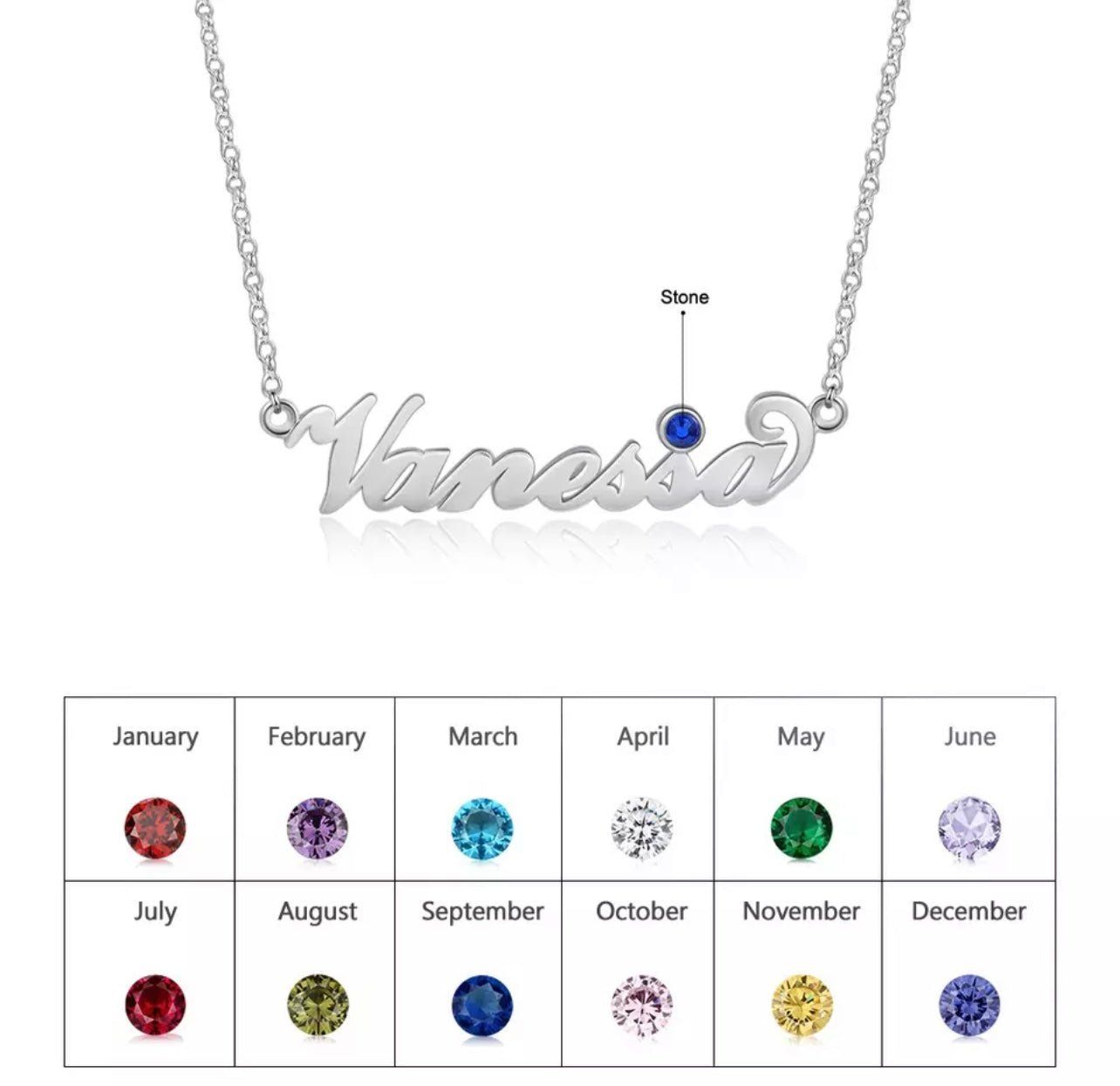 Sterling Silver Personalised Script Birthstone Name Necklace sold by Luxe Emporium product image thumbnail 2