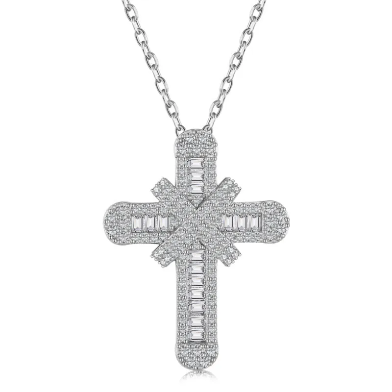 Sterling Silver Baguette Cross Pendant Necklace sold by Luxe Emporium