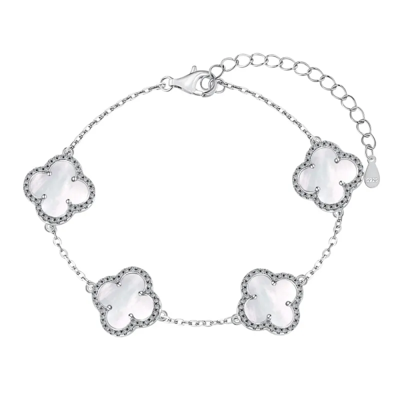 Sterling Silver Multi Iced Clover Bracelet sold by Luxe Emporium