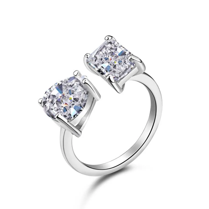 Sterling Silver Adjustable Double Stone Ring sold by Luxe Emporium