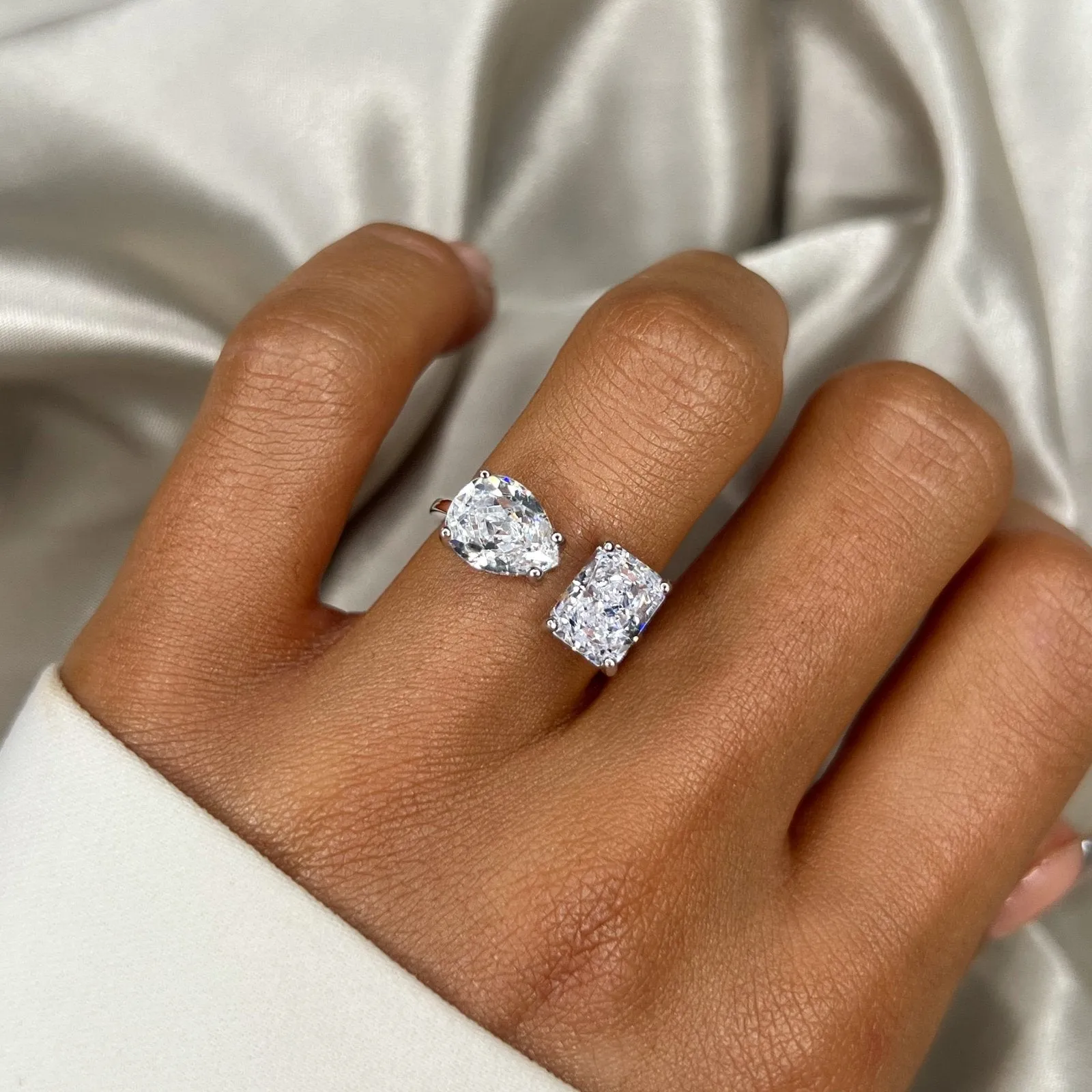 Sterling Silver Adjustable Double Stone Ring sold by Luxe Emporium product image thumbnail 2