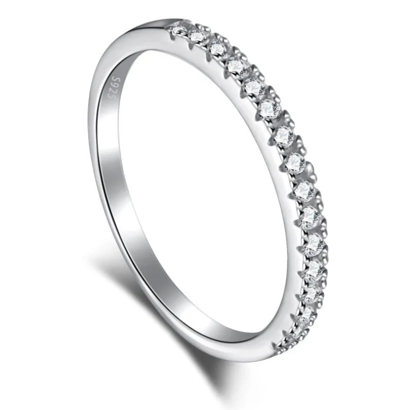 Sterling Silver Half Paved Selene Band Ring sold by Luxe Emporium