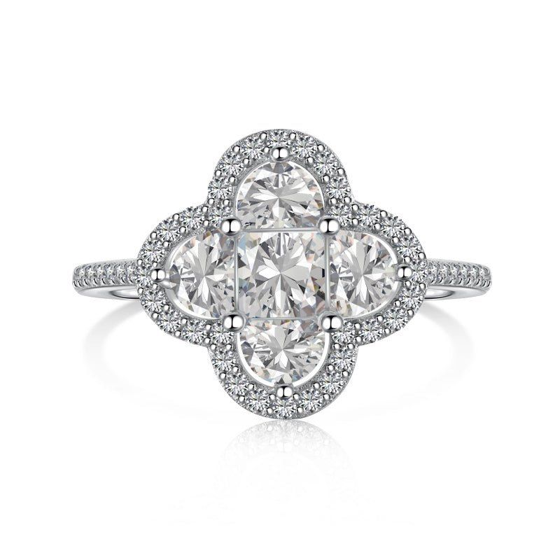 Sterling Silver Iced Clover Ring sold by Luxe Emporium