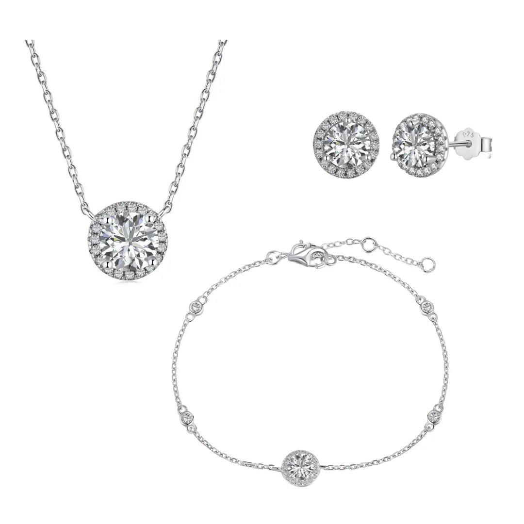 Sterling Silver 3 piece Halo Set sold by Luxe Emporium