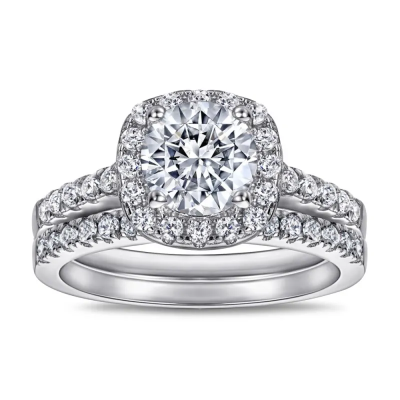 Sterling Silver Luxe Halo Wedding Set sold by Luxe Emporium