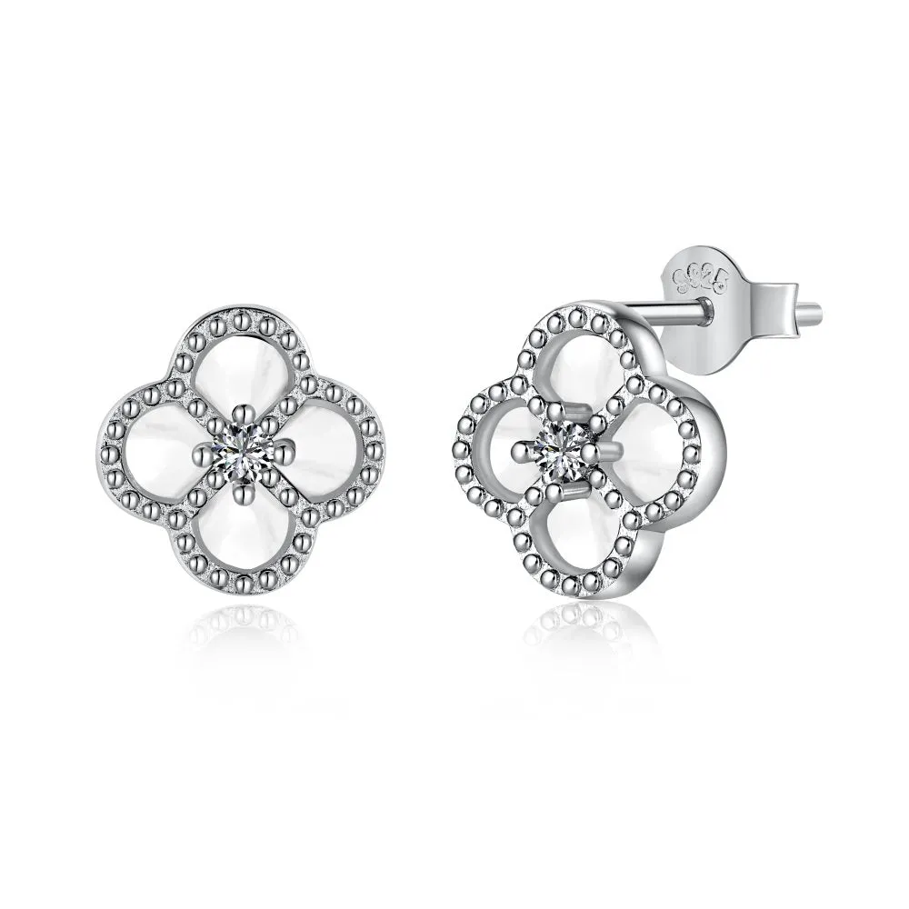 Sterling Silver White Clover Earrings sold by Luxe Emporium