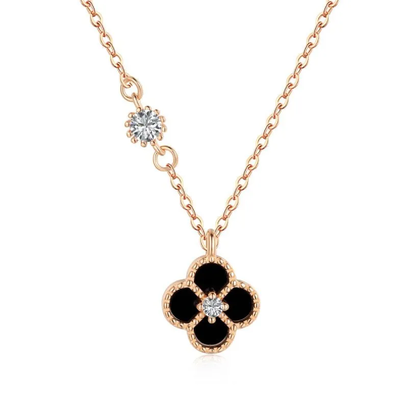 Rose Gold Black Clover Necklace sold by Luxe Emporium